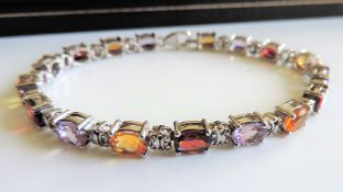 Sterling Silver 15ct Multi Gemstone Tennis Bracelet 15g