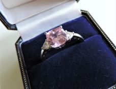 Sterling Silver Pink and White Sapphire Ring