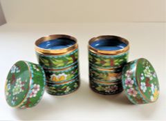 Pair Vintage Cloisonne Stacking Lidded Boxes
