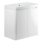 New (G56) Lambra 800mm 2 Door Floor Standing Vanity Unit Inc Basin - White Gloss. RRP £700.00....