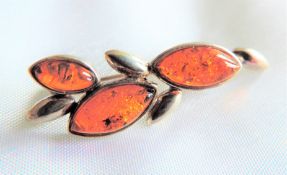 Vintage Baltic Amber Brooch in Sterling Silver