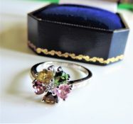 Sterling Silver Tutti Frutti Heart Gemstone Ring New with Gift Box