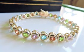 Sterling Silver 11ct Tutti Frutti Multi Gemstone Tennis Bracelet