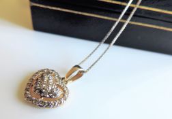 Diamond Heart Pendant Necklace Sterling Silver with Gift Box