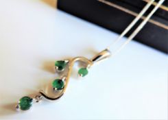 Emerald Pendant Necklace Sterling Silver New with Gift Box