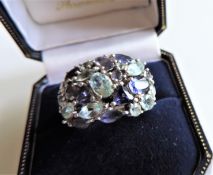 Sterling Silver Tanzanite, Topaz & Sapphire Cluster Ring