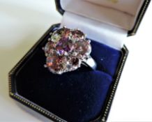 Sterling Silver Gemstone Cluster Ring New with Gift Box