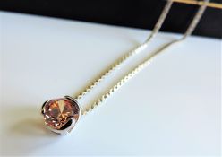 Sterling Silver Citrine Pendant Necklace New with Gift Pouch