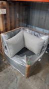 (16) 1x Rattan Corner Garden Chair. With 1x Double Cushion. Unit In Original packaging. Appears Cle