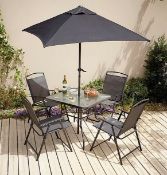 (16) 1x GH Miami 6 Piece Patio Set RRP £120. 86x 85cm Table With Toughened Glass. 4 Folding Vhairs