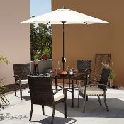 (10A) 1x Jakarta Patio 6 Piece Set With Black Umbrella. (Unsure If Lot Is Complete. Has Some Fixing