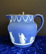 Antique Wedgwood Jasper Ware Jug with Silver Plate Lid