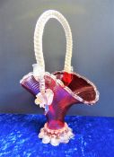 Vintage Murano Salviati Red & Gold Aventurine Basket 33cm High