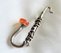 Vintage Sterling Silver Amber Saxaphone Brooch