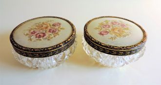 Vintage Art Deco Cut Glass Petit Point Powder Pots