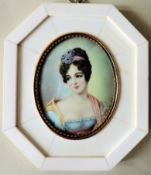 Antique Miniature Portrait Regency Aristocratic Lady