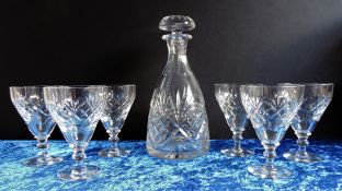 Vintage Crystal Decanter and 6 Wine Glasses