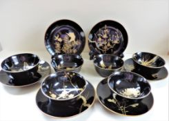 Vintage Japanese Hand Painted Lacquer Bowls and Plates