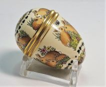 Halcyon Days Enamel Rabbit Egg Screw Trinket Box with Stand