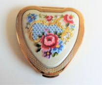 Vintage Kigu Cherie Petit Point Heart Shaped Compact