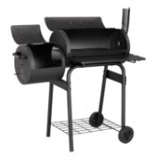 (4J) 1x Texas Starter Smoker & BBQ. Steel With Black Powder Coated Hood And Firebowl. (H114x W103x