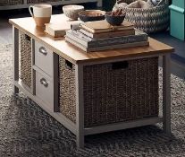 (3G) 1x Atterley Coffee Table. Slight Damage To Unit’s Top & Drawers. No Baskets With Lot.
