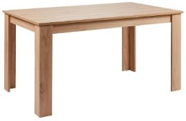 1x Marcy Dining Table Oak. Oak Effect Finish (H75x W150x D90cm). Unit Appears Complete, But Has Sli