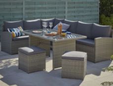 1x Matara Corner Sofa Dining Set RRP £645. Powder Coated Steel Frame, Hand Woven Synthetic Rattan.