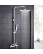 New (G89) Swan Square Exposed Thermostatic Valve, Riser Rail, Handset & Shower Head Chrome. Thi...