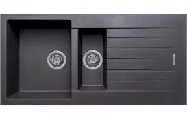 New (K102) Prima+ Granite 1.5 Bowl Inset Sink & Drainer - Black (Cpr314). A Prima+ 1.5 Bowl Ins...