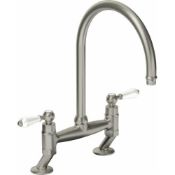 New (K86) Abode Ludlow Brushed Nickel Bridge Kitchen Sink Mixer Tap At1217. Style - Traditional...
