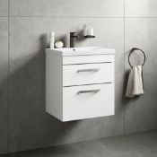 New (K99) 500mm Wall Mounted 2 Drawer Vanity Unit. Comes Complete With Basin. Modern Double Dra...