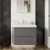 New (M61) Lambra 600mm 2 Drawer Wall Hung Vanity Unit - Matt Grey. RRP £546.50. Pre-Assemble...