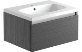 New (K112) Carino 600mm 1 Drawer Wall Mounted Unit - Graphite wood. RRP £370.00. Designer, Mo...