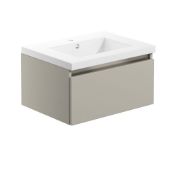 New (K110) Carino 800mm 1 Drawer Wall Hung Vanity Unit Pebble Grey. Fully Handle less Design ...