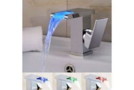 New LED Waterfall Bathroom Basin Mixer Tap. RRP £229.99.Easy To Install And Clean. All Copper...