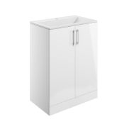 New (N36) Volta 600mm 2 Door Floor Standing Vanity Unit Ð White Gloss. Volta combines contem...
