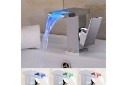 New LED Waterfall Bathroom Basin Mixer Tap. Easy To Install And Clean. All Copper Mounting Nut...