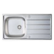 New (W182) Prima Stainless Steel Single Bowl And Drainer Inset Kitchen Sink. 965 x 500 x 170m...