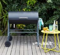 (P6) 1x Texas Oil Drum Charcoal BBQ (H90x W93x D64.5cm). New, Sealed Unit.