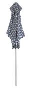 (2I) 3x Items. 2x Blue White Geometric Pattern Garden Recliners & 1x Matching Parasol.