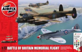 (15G) 3x Model Kits. 1x Airfix Battle Of Britain Memorial Flight. 1x Meng US Cougar 6x6 MRAP Vehicl
