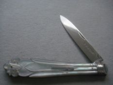 Victorian Carved Mother of Pearl Hafted Silver Fruit Knife