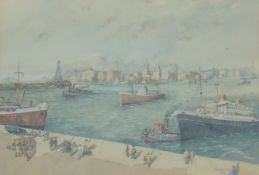 Watercolour. Cruise Liners & Cargo Ships Docking.