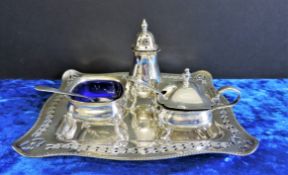 Antique Silver Plate 6 Piece Condiment Set