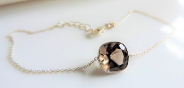 Sterling Silver Smokey Quartz Bracelet New with Gift Pouch
