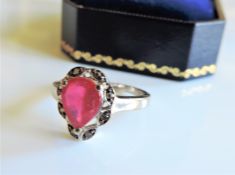 Sterling Silver 2.2 carat Ruby & Diamond Ring New with Gift Box