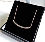 Rose Gold Diamond Curve Bar Necklace New with Gift Box