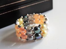 Multi Colour Freshwater Cultured Pearl Ring New with Gift Pouch