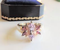 Sterling Silver Amethyst & Pink Tourmaline Ring New with Gift Box